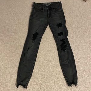 American Eagle jeans, super stretch x, distressed, hi-rise jegging